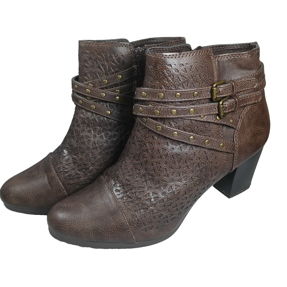 Rialto Womens Shoes Fisher Block High Heel Ankle Boot Bootie Brown SZ 9